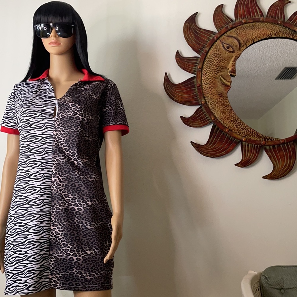Half Zebra Half Cheetah Collared Dress